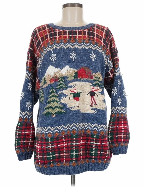 Talbots Sweaters - Vintage TALBOTS Women M PETITE Linen Hand Knit Ski Sweater Plaid Fair Isle